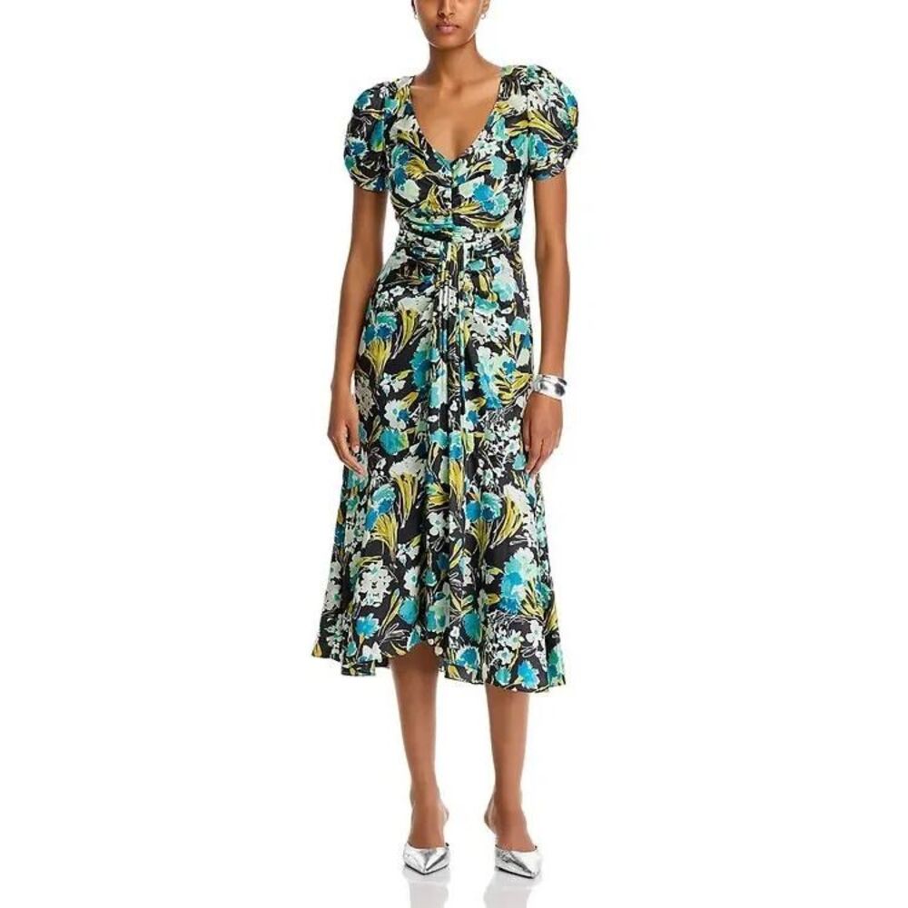 New $395 Cinq a Sept Walker Midi Dress Size 10 in Obsidian Multi Blue/Green